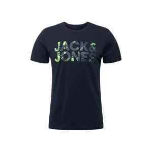 JACK & JONES Tričko 'SPLASH'  námořnická modř / svítivě zelená